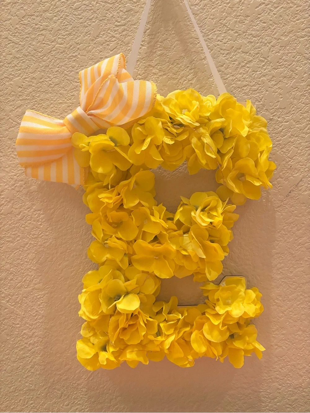 Nightlight Yellow Floral Letter E with Striped Bow